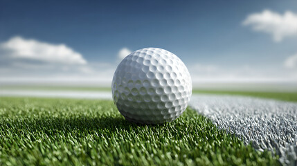 Obraz premium A white golf ball rolls slowly across a pristine, short-cut green.