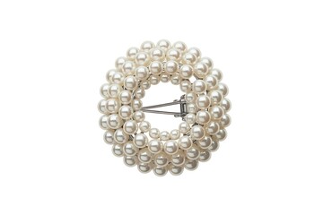 Elegant oval pearl embellishment with silver buckle on white background