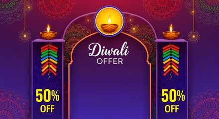 happy Diwali offer entrance arch design front view. use fore printable file. vector illustration