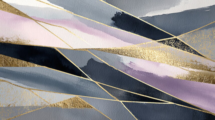 Elegant abstract design with gold lines and watercolor