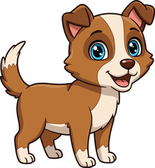 Cartoon happy puppy standing, cute brown dog character, friendly pet illustration, isolated vector design for kids, education, and decoration