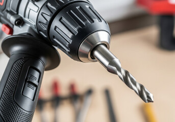 CloseUp of a Power Drill and Drill Bit Carpentry, DIY, Construction, Repair, and Tools.