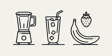 Minimalist Smoothie Recipe Illustration with Blender Glass of Iced Drink Banana and Strawberry