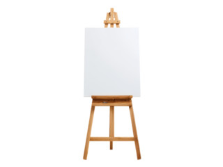 Wooden easel with blank canvas white, Isolated, Png Transparent Background