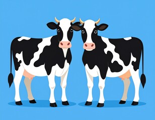 Two Black and White Cows Standing Side by Side.