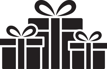 Three black gift boxes with ribbon bows on white background present package