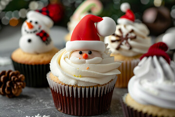 chocolate cupcakes with christmas decoration