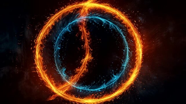 a stunning artistic composition of two intersecting and contrasting energy rings, creating a dramatic visual