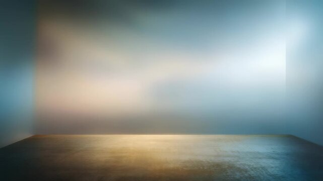 A spacious, unfurnished room with a subtle gradient wall and polished floor, illuminated by gentle ambient light. Ideal for contemporary art, digital mockups, or stylish visual projects