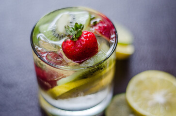 Refreshing Fruit Infused Water with Fresh Strawberry, Kiwi, and Lime