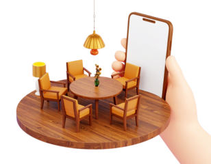 Isometric Smartphone with AR Home Decor App, isolated