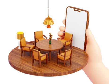 Isometric Smartphone with AR Home Decor App, isolated