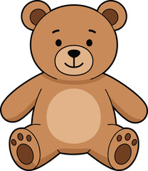 Cartoon teddy bear sitting, cute plush toy character, brown fur, children’s vector illustration, playful animal design for stock use