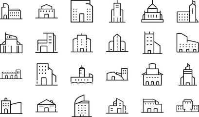 Bundle Minimal Line Icon Of A Building Eps 6