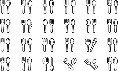 Bundle Minimal Line Icon Of A Fork And Spoon Eps 15