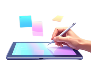 Laptop with AI Design Assistant Interface and Floating Tools, isolated