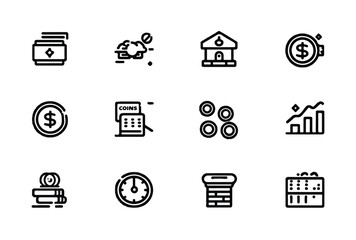 Set of vector line icons on the theme of business and finance with different elements