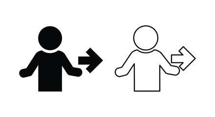 Simple illustration of two figures with arrows indicating movement or transition