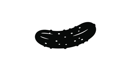 Simple black and white illustration of a single dill pickle on white