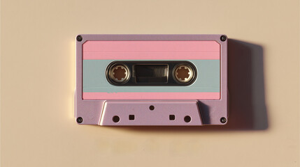 Fototapeta premium Pastel cassette tape minimal design with pastel cassette tape mood in pastel cassette tape setting, minimal pastel analog nostalgia, vintage cassette tape flatlay