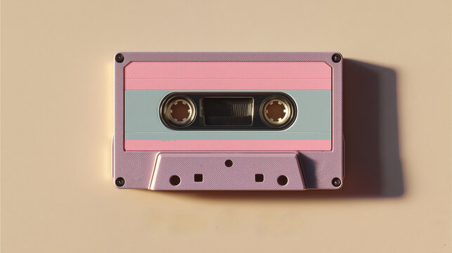 Pastel cassette tape minimal design with pastel cassette tape mood in pastel cassette tape setting, minimal pastel analog nostalgia, vintage cassette tape flatlay