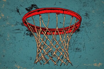 Hand-Drawn Classic Basketball Hoop Logo in Ink Sketch Style with Retro Texture and Vibrant Colors