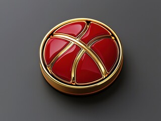 Meticulously Designed 3D Basketball Logo Model with Rich Red and Gold Accents for Creative Projects