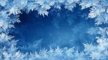 Delicate frost crystals frame a cool, abstract winter scene