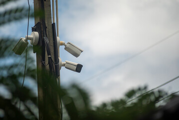 Security Cameras on Utility Pole Outdoors