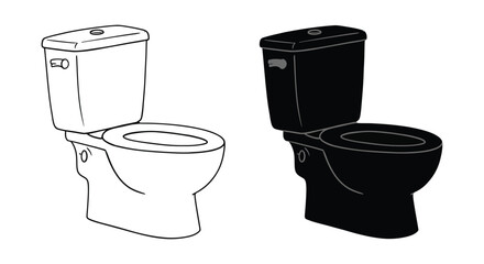 Two toilet designs one white and one black shown in simple outline