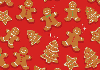 Gingerbread Christmas Cookie Seamless Pattern