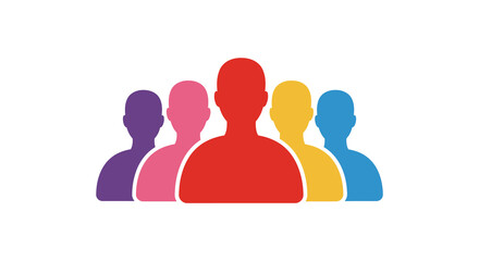 Colorful silhouettes of diverse people standing closely together in a group