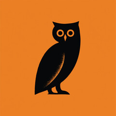 Striking owl silhouette against vibrant orange backdrop design with minimalist charm and stylish presentation
