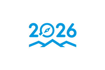 Blue and white logo with the number 2026 on it