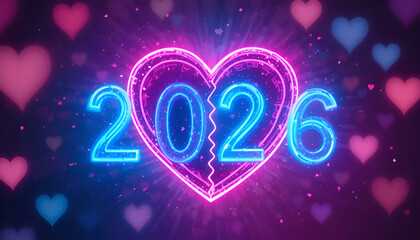 Obraz premium Neon Blue Heart Shaped 2026 Romantic Numbers