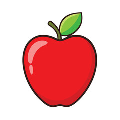 Red apple vector illustration isolated on white with a green leaf, a symbol of fresh, healthy fruit and nature