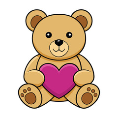 a cartoon brown teddy bear holding a pink heart