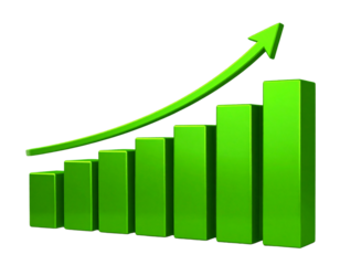  3D Green Bar Growth Chart with Rising Arrow, Transparent PNG