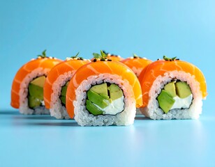 Salmon Avocado Sushi Rolls Close Up.