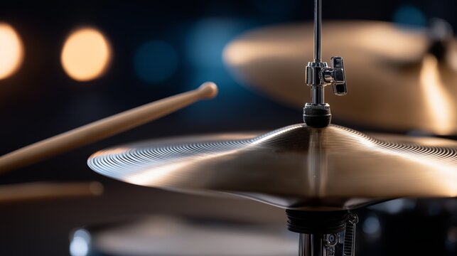 Close-up of cymbal with blurred lights in background