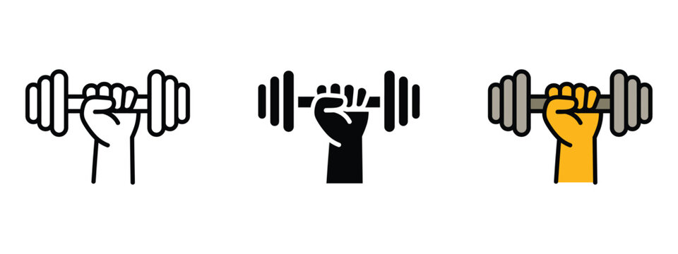Hand holding dumbbell icon vector. strength and motivation for gym, workout, and training symbol. vector illustration.