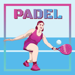 Padel Tennis Banner Illustration, Female Player in Action with Modern Sport Design