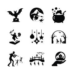 Spooky Halloween Silhouettes Collection Diverse Halloween Themed Designs Perfect for Decorations and Festive Projects