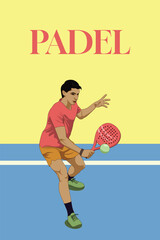 Padel Tennis Banner Illustration, Male Player in Action with Modern Sport Design