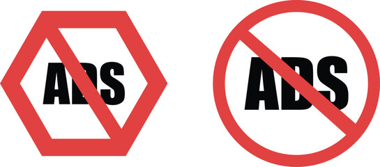 Ad Block Icon Set Vector  No Ads Symbols with Prohibition Marks