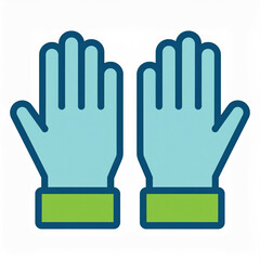 Obraz premium Icon illustration of two teal medical gloves with green cuffs, palms facing forward, isolated on white.