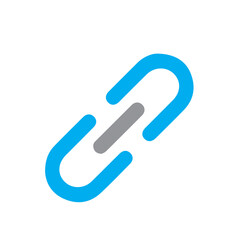 Minimalist chain link icon in blue and grey, a simple vector graphic representing connection, hyperlink, and digital network security