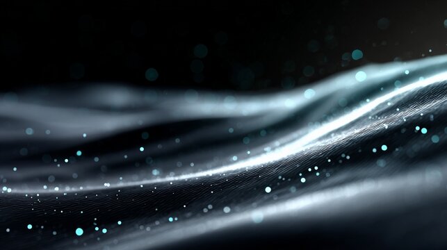 Abstract waveform with sparkling blue particles on dark background
