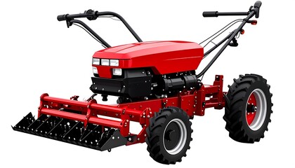 Obraz premium A red two-wheel tractor on a white background