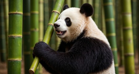 Obraz premium Panda eating bamboo in a bamboo forest 31